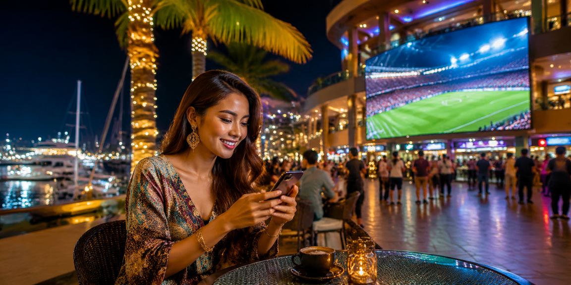 Pengguna Malaysia di Langkawi menggunakan aplikasi mudah alih acr50 untuk pertaruhan football